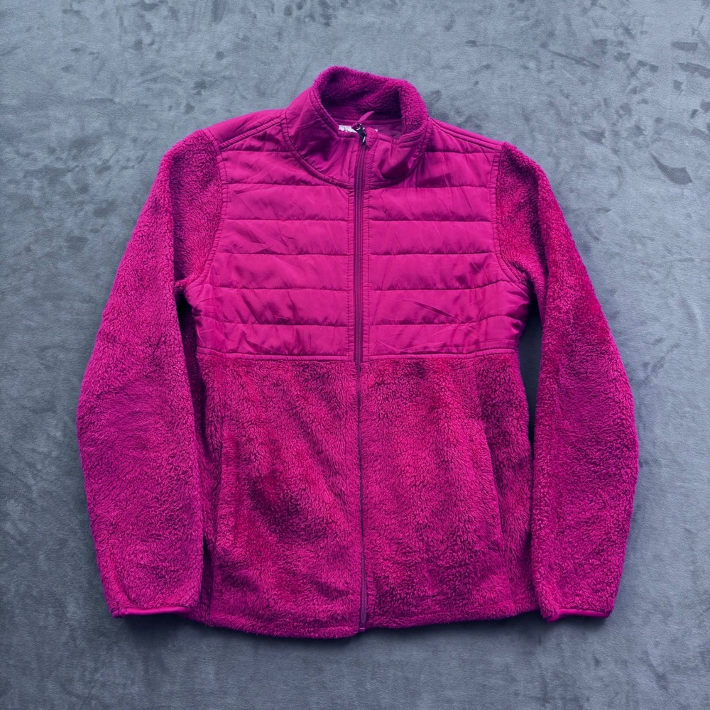 Faded Glory Red Quilted Puffer Mixed Media Fleece Zip Jacket Kids Medium 8-10
